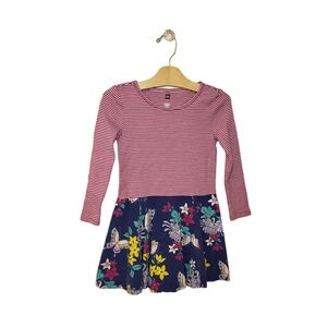 Tea Collection Size 5 Girls Long Sleeve Striped and Floral Butterfly Dress